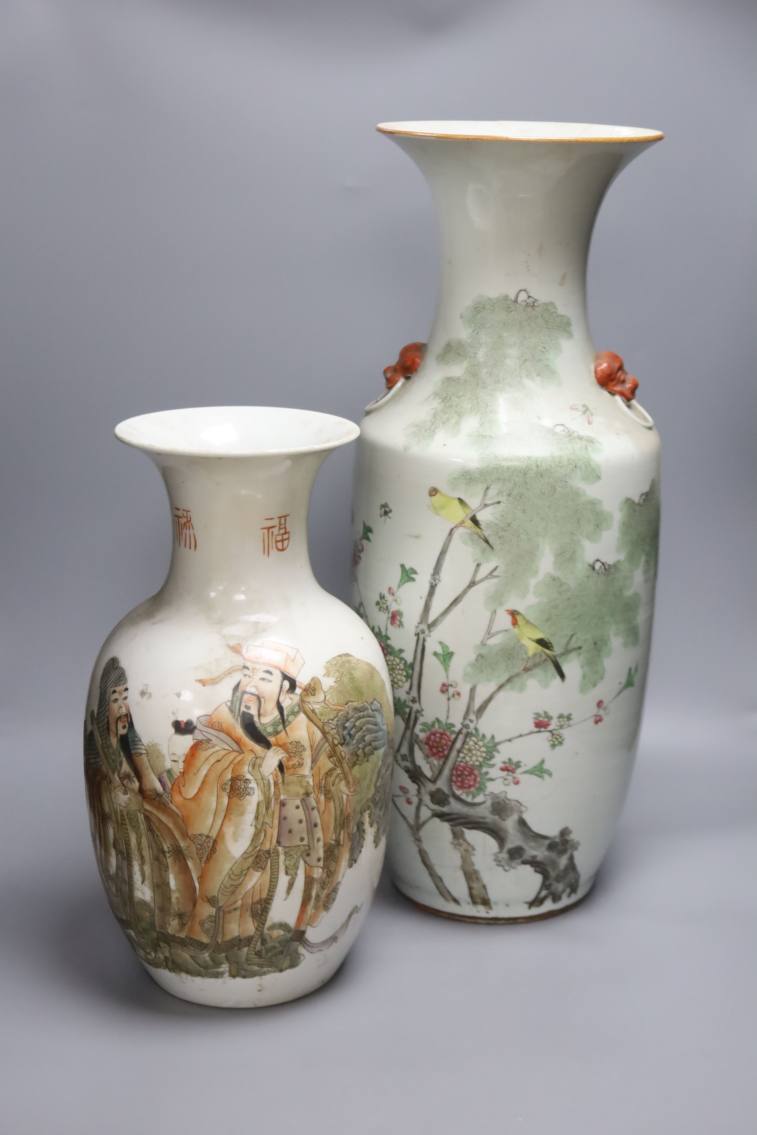 Two 20th century Chinese enamelled porcelain vases, largest 57.5cm